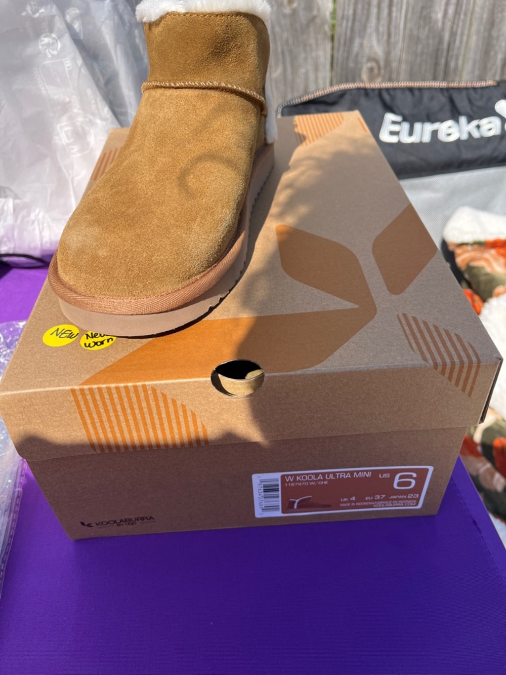 Koolaburra Chestnut Suede Ankle Booties with Shearling Cuff